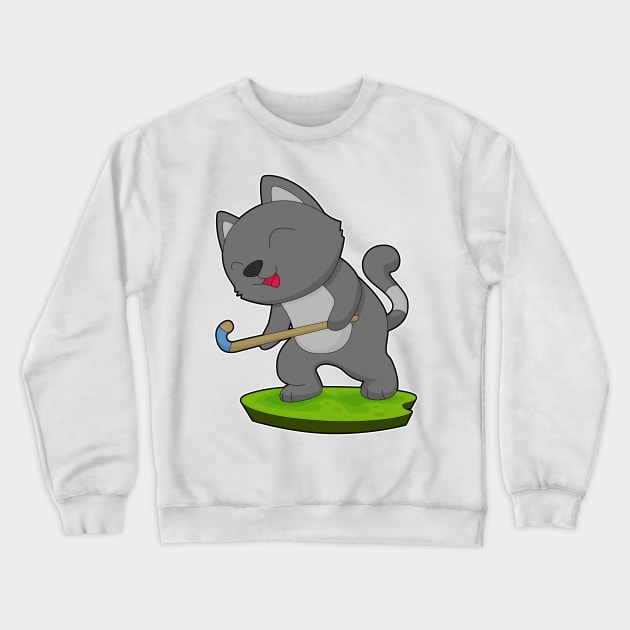 Cat Field hockey Hockey stick Crewneck Sweatshirt by Markus Schnabel